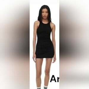 Aritzia TNA Chill Black Malibu Ruched Bodycon Mini Dress Size XL. EUC